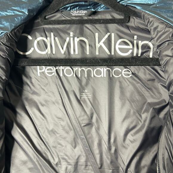 Calvin Klein Vest Womens L Blue Metallic Funnel Neck Puffer Repellent Full Zip - Picture 5 of 11